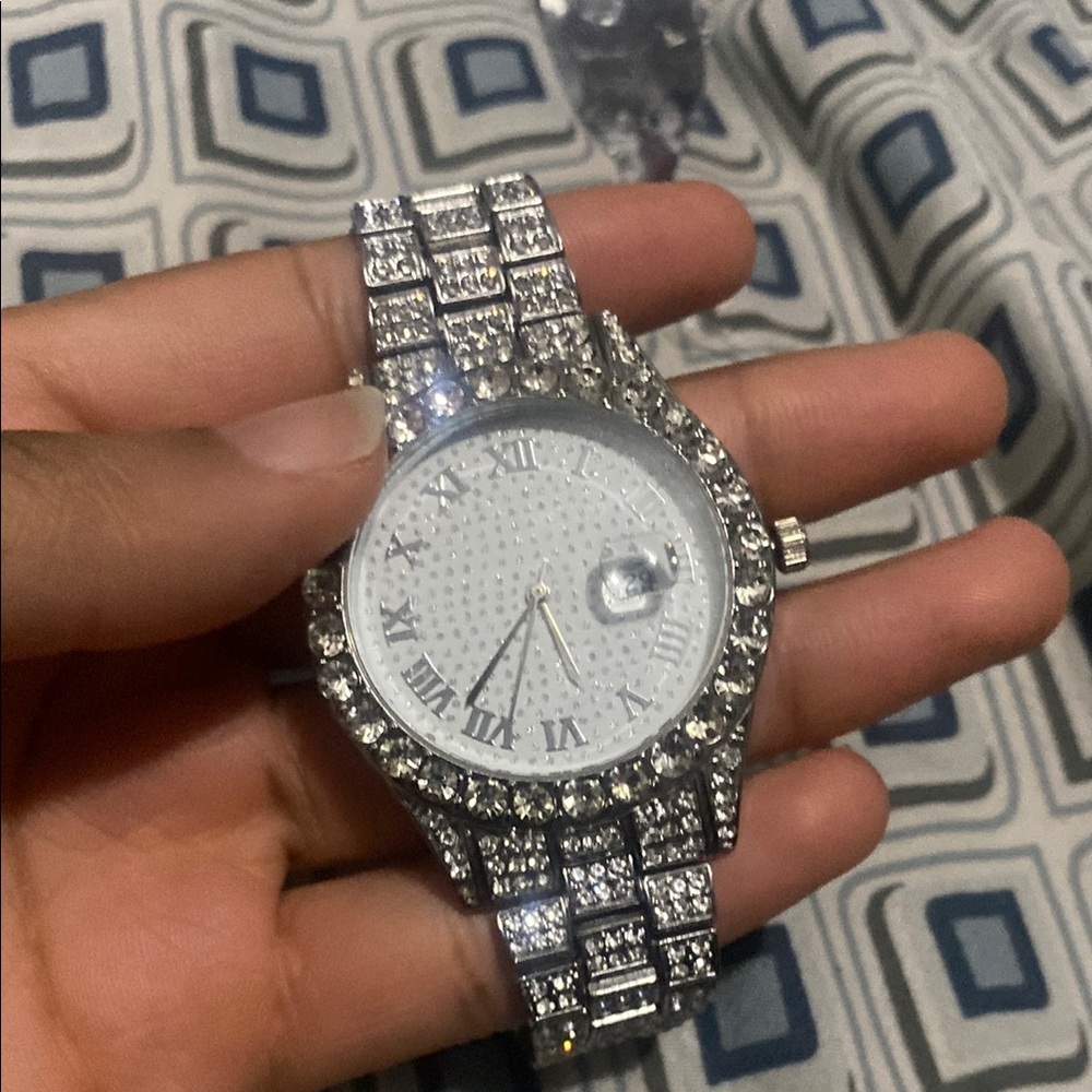 Elegant Silver Watch with Crystal Accents